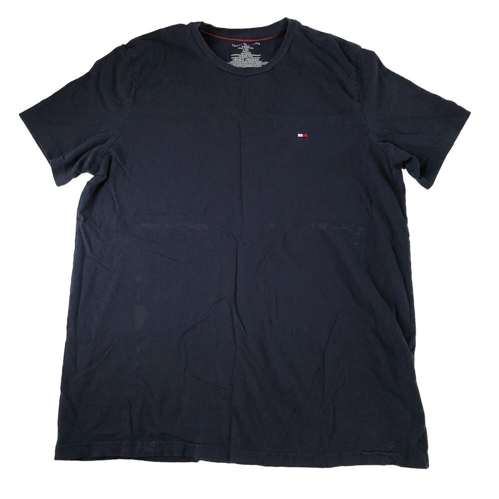 Tommy Hilfiger Mens Large T-shirt Embroidered Flag Short Sleeve Navy Blue Large